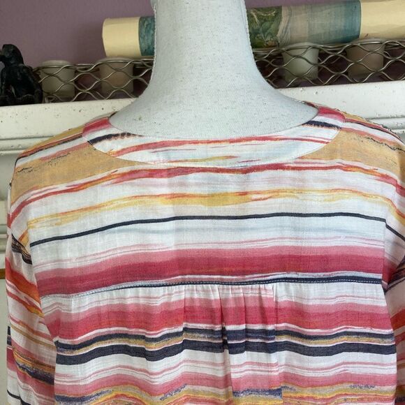 Zac & Rachel Striped Multicolor Button-down airy longer blouse or tie at waist - Picture 8 of 12